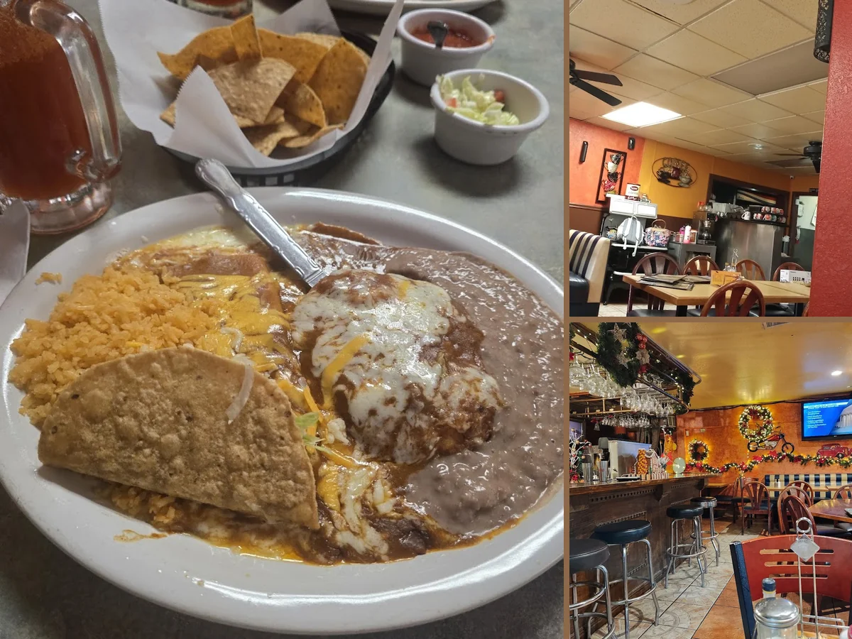 Mexican restaurant interior with warm, simple decor.